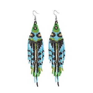 NWT Seed Beaded Peacock Feather Color earrings